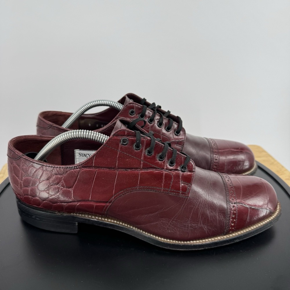 Vtg Stacy Adams Men's Ox Blood Crocodile Print Cap Toe Oxford Dress Shoe Size 9 - Picture 3 of 8